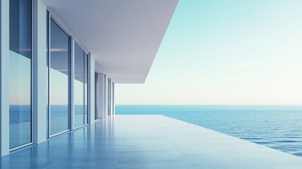 Obraz premium Modern balcony overlooking a serene ocean view.