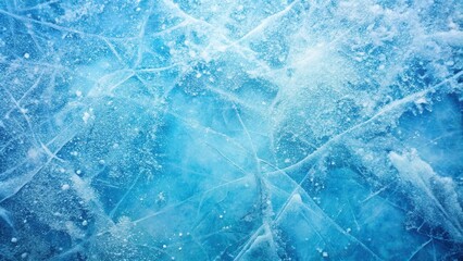 Ice winter background with blue ice floor texture and mist, snow and ice