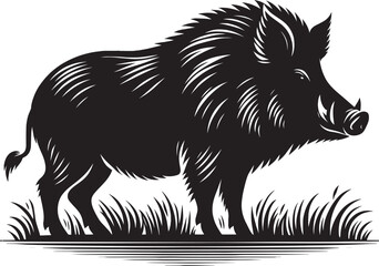 Boar Silhouette isolated on white background Minimalist boar vector shape icon