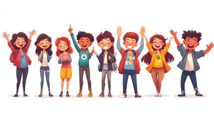 Fototapeta premium Cheerful Group of Kids Illustration
