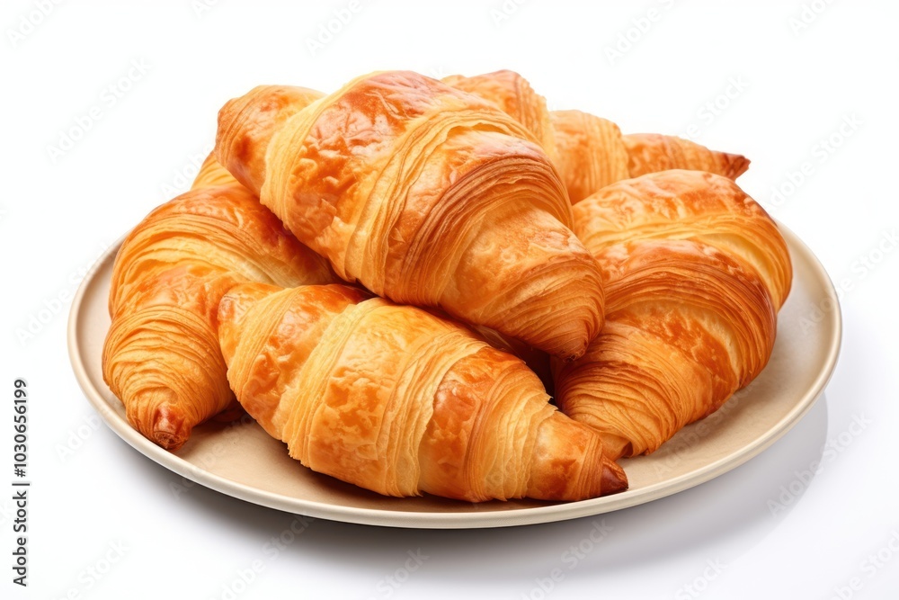 Sticker Croissant plate bread croissant food white background.