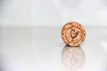 Wine cork on table white background.