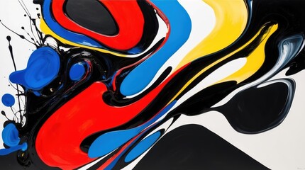 Obraz premium A vibrant abstract painting with swirling fluid shapes, blending bold colors and dynamic movement to create a striking, energetic composition
