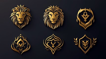 Obraz premium Sophisticated lion logos showcased on striking black backgrounds