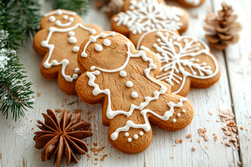 gingerbread cookies on white wooden table