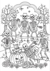 Fototapeta premium Halloween Haunted House Coloring Page for Kids with Spooky Pumpkins