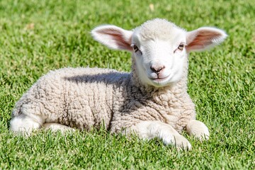 Obraz premium Cute Lamb Lying in Grass