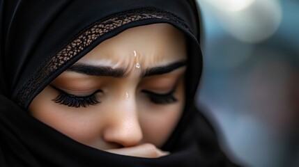 Naklejka premium Close-up Portrait of a Woman in a Hijab