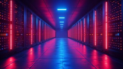 Fototapeta premium Empty modern server room / data center with computers running