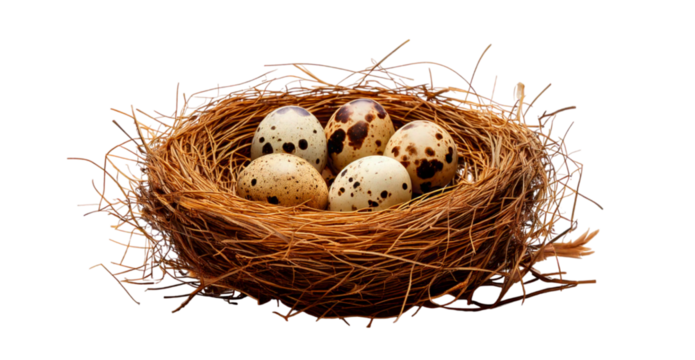 Closeup image of quail eggs isolated on transparent background