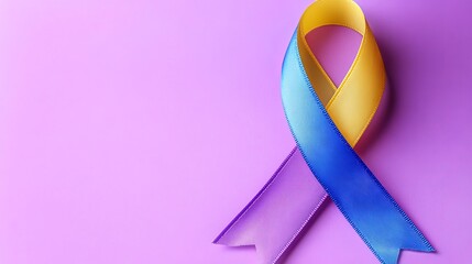 May is Bladder Cancer Awareness Month. A yellow-lilac-blue ribbon on a clear background is a design for a poster.