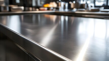 58. A sleek countertop in a high-end restaurant, ready for plating