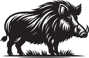 Obraz premium Boar Silhouette isolated on white background Minimalist boar vector shape icon
