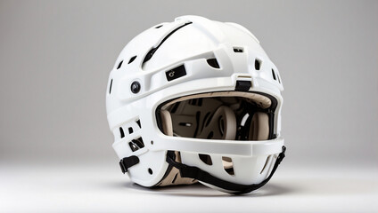 Fototapeta premium White Plastic Ice Hockey Helmet on a White Background