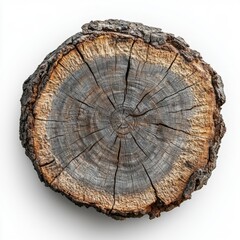 Cross-section of a tree trunk showing annual growth rings indoors. nature study concept.