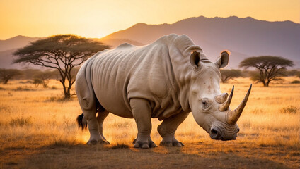 Fototapeta premium White Rhinoceros in Golden Light