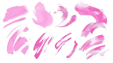 Pink Brushstroke Patterns on White Canvas. Pink Brush Strokes Clip Art Set.