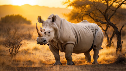 Fototapeta premium White Rhinoceros in Golden Light
