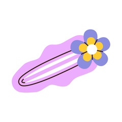 Cute simple kid hair clip with flower isolated on white background. Vector hand drawn flat illustration.