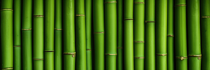 Obraz premium Close-up shot of vibrant green bamboo stalks arranged side-by-side creating a natural textured background.