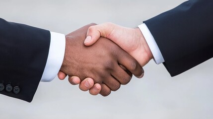Obraz premium A close-up of two business professionals shaking hands, symbolizing agreement, partnership, and mutual respect in a professional setting.