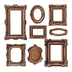 Ornate Wooden Picture Frames Collection Isolated
