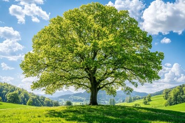 Fototapeta premium Fresh green leaves on a spring meadow tree