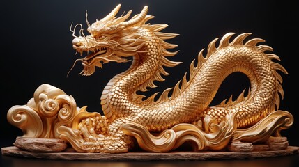 Obraz premium Full body gold dragon with alpha path and 3D rendering.