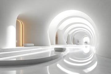 Obraz premium A bright and spacious white minimalist interior with arches