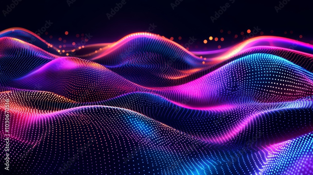 Poster A cyber big data flow. Blockchain data fields. A network line connect stream. An AI concept with concepts of digital communication, science research, and 3D illustrative neural cells.