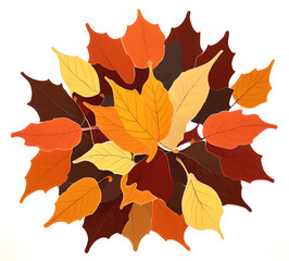 Fototapeta premium Colorful autumn maple leaves scattered on the ground clipart illustration of traditional autumn leaves for postcards.generative ai