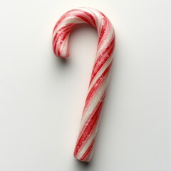 Festive red and white candy cane on a white background for holiday celebrations.
