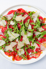 beef carpaccio on the white plate