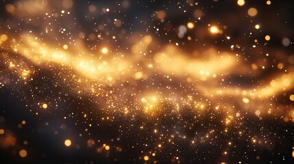 Obraz premium Abstract golden particles shimmering against a dark background, creating a magical and festive atmosphere.