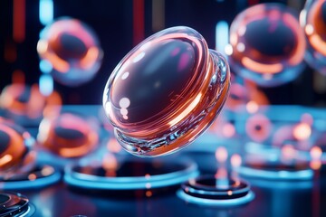 Digital eggs floating in holographic space, changing colors dynamically