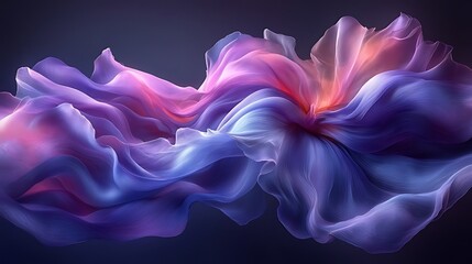 Obraz premium Abstract swirling flowing fabric in pink, purple, and blue colors on a dark background.