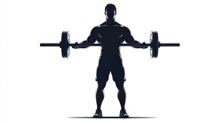 A bodybuilder athlete with a masculine posture carrying a heavy barbell poses and proves his strength on a white background