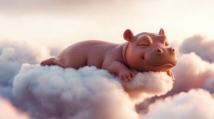 A Peaceful Hippo Enjoying a Dreamy Cloudy Paradise
