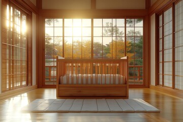 Stunning Japandi Nursery with Light Wood Crib and Soft Tatami Mats | Cozy Minimalist Infant Room