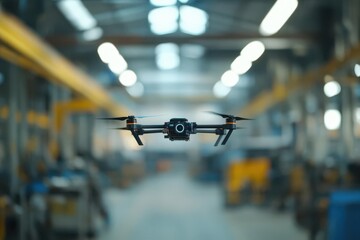 Obraz premium Industrial drone conducting site inspections in a sprawling manufacturing facility