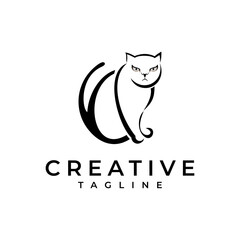simple cat logo with modern thin lines
