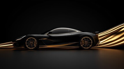 Elegant gold and black background, designed for the upcoming launch page of a premium car sales website, featuring a car cleverly concealed by an arc
