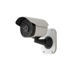 White Security Camera Mounted on Wall with Lens