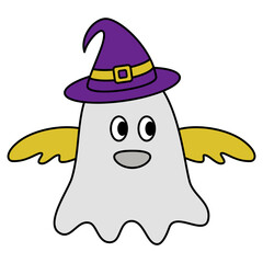halloween ghost with witch hat cartoon