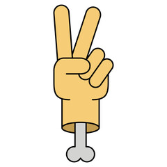 hand showing two fingers. halloween hand with bone