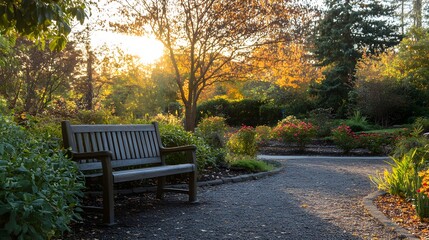 Fototapeta premium 32. A simple garden bench in a tranquil park setting