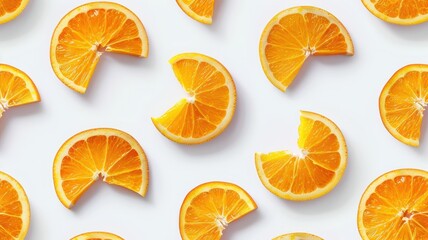 Slices of orange on white background. Flat lay, top view 