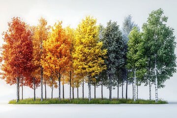 Naklejka premium Birch trees in different seasons showcasing the cycle of nature