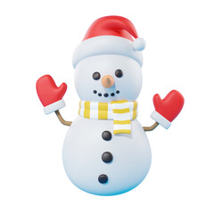 a snowman with a santa hat and a red gloves