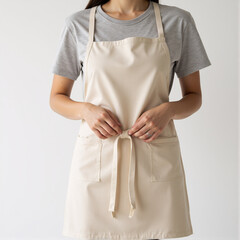 Woman wearing beige apron mockup